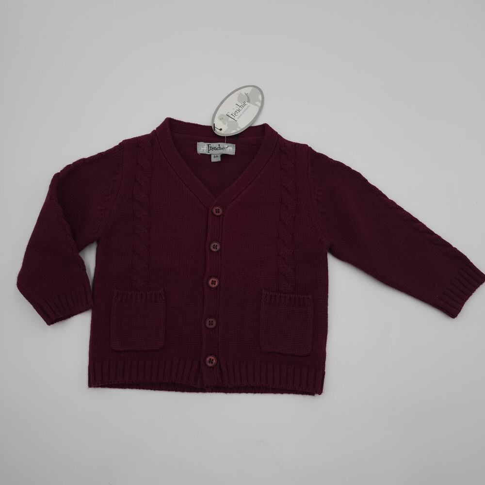 Frenchie Mini Couture Maroon Cable Knit Button Cardigan Size 3-6 Months